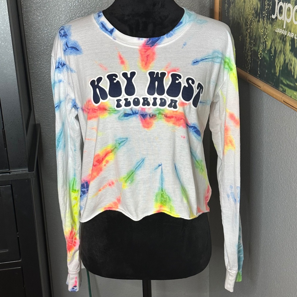 Bloom + Pop Key West Florida Tie Dye Crop Top Medium Beach Graphic Tee